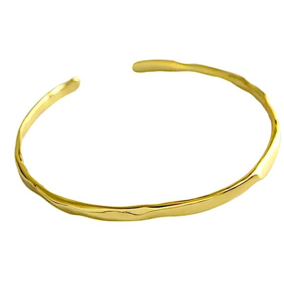 Gold Irregular Bangle Bracelet, Geometric, Cuff, Minimalist - Picture 8 of 8